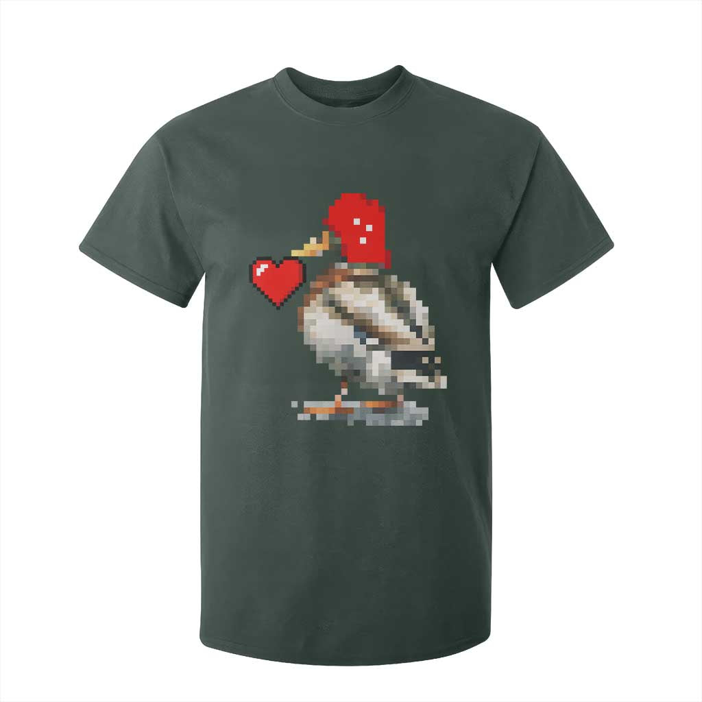 Pixel Valentine Mallard Duck T Shirt For Kid Hunting Valentines Day Gift For Her TS10 Dark Forest Green Print Your Wear