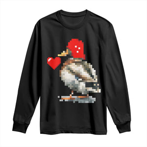 Pixel Valentine Mallard Duck Long Sleeve Shirt Hunting Valentines Day Gift For Her TS10 Black Print Your Wear