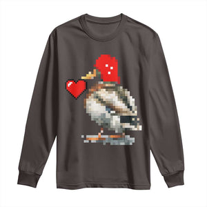 Pixel Valentine Mallard Duck Long Sleeve Shirt Hunting Valentines Day Gift For Her TS10 Dark Chocolate Print Your Wear