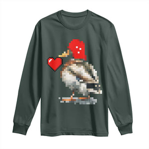 Pixel Valentine Mallard Duck Long Sleeve Shirt Hunting Valentines Day Gift For Her TS10 Dark Forest Green Print Your Wear