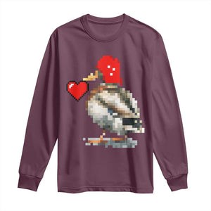 Pixel Valentine Mallard Duck Long Sleeve Shirt Hunting Valentines Day Gift For Her TS10 Maroon Print Your Wear