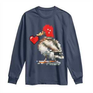 Pixel Valentine Mallard Duck Long Sleeve Shirt Hunting Valentines Day Gift For Her TS10 Navy Print Your Wear