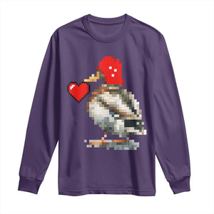 Pixel Valentine Mallard Duck Long Sleeve Shirt Hunting Valentines Day Gift For Her TS10 Purple Print Your Wear