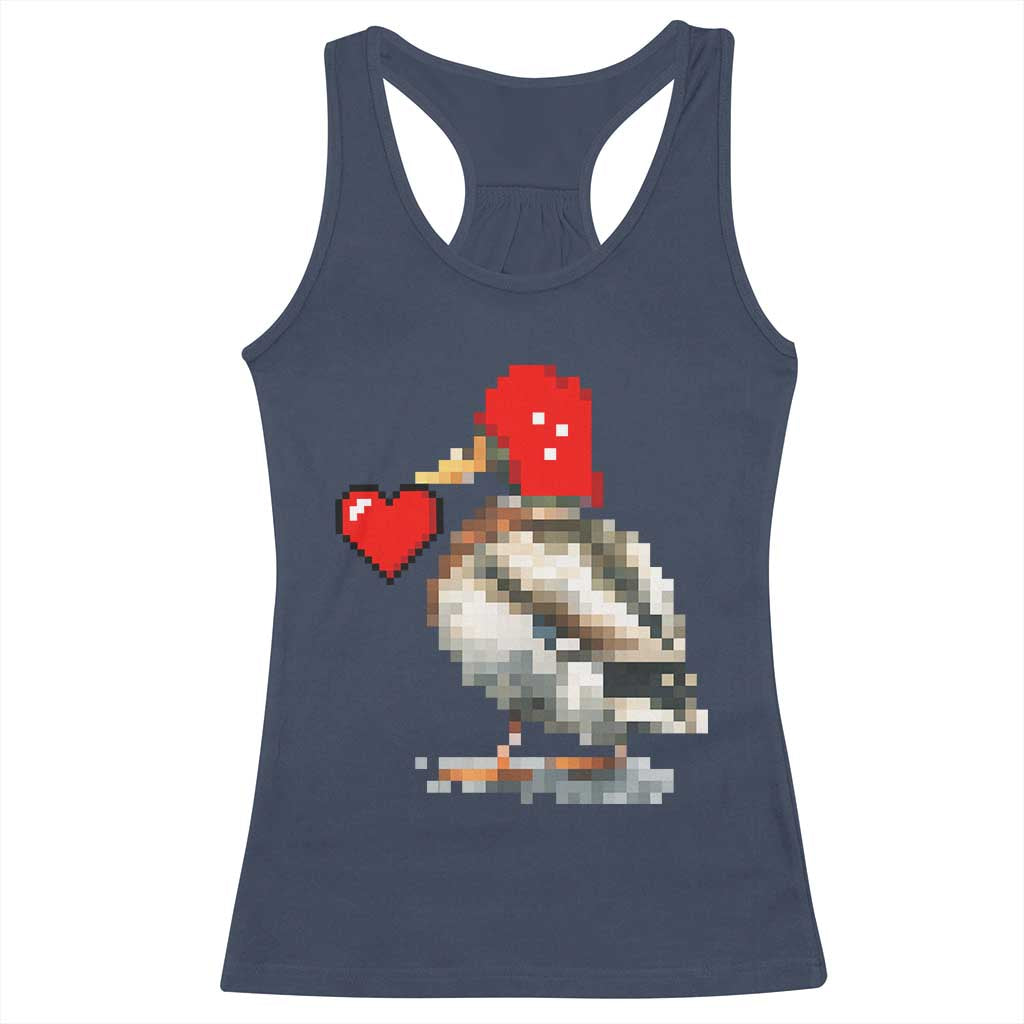 Pixel Valentine Mallard Duck Racerback Tank Top Hunting Valentines Day Gift For Her TS10 Navy Print Your Wear