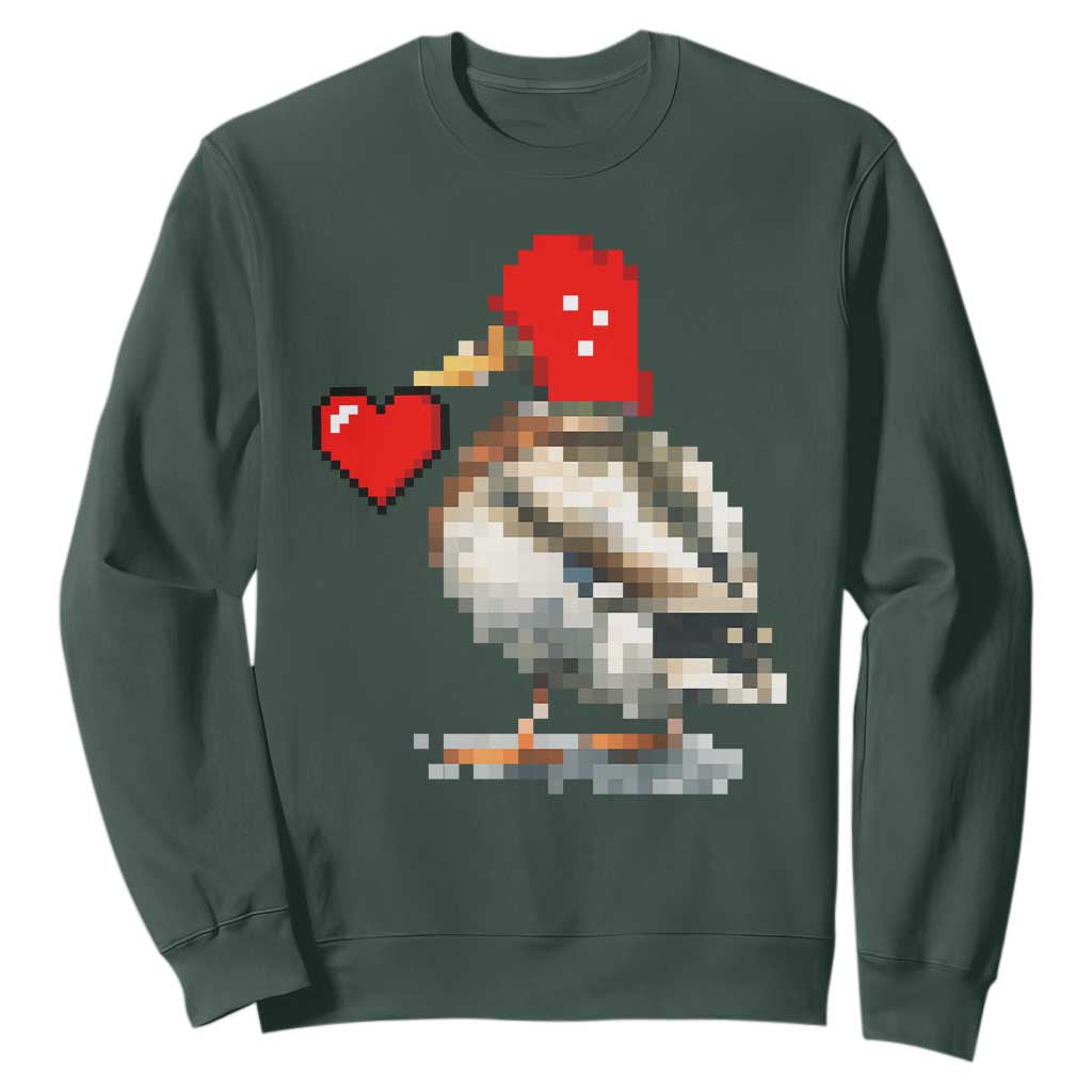 Pixel Valentine Mallard Duck Sweatshirt Hunting Valentines Day Gift For Her TS10 Dark Forest Green Print Your Wear