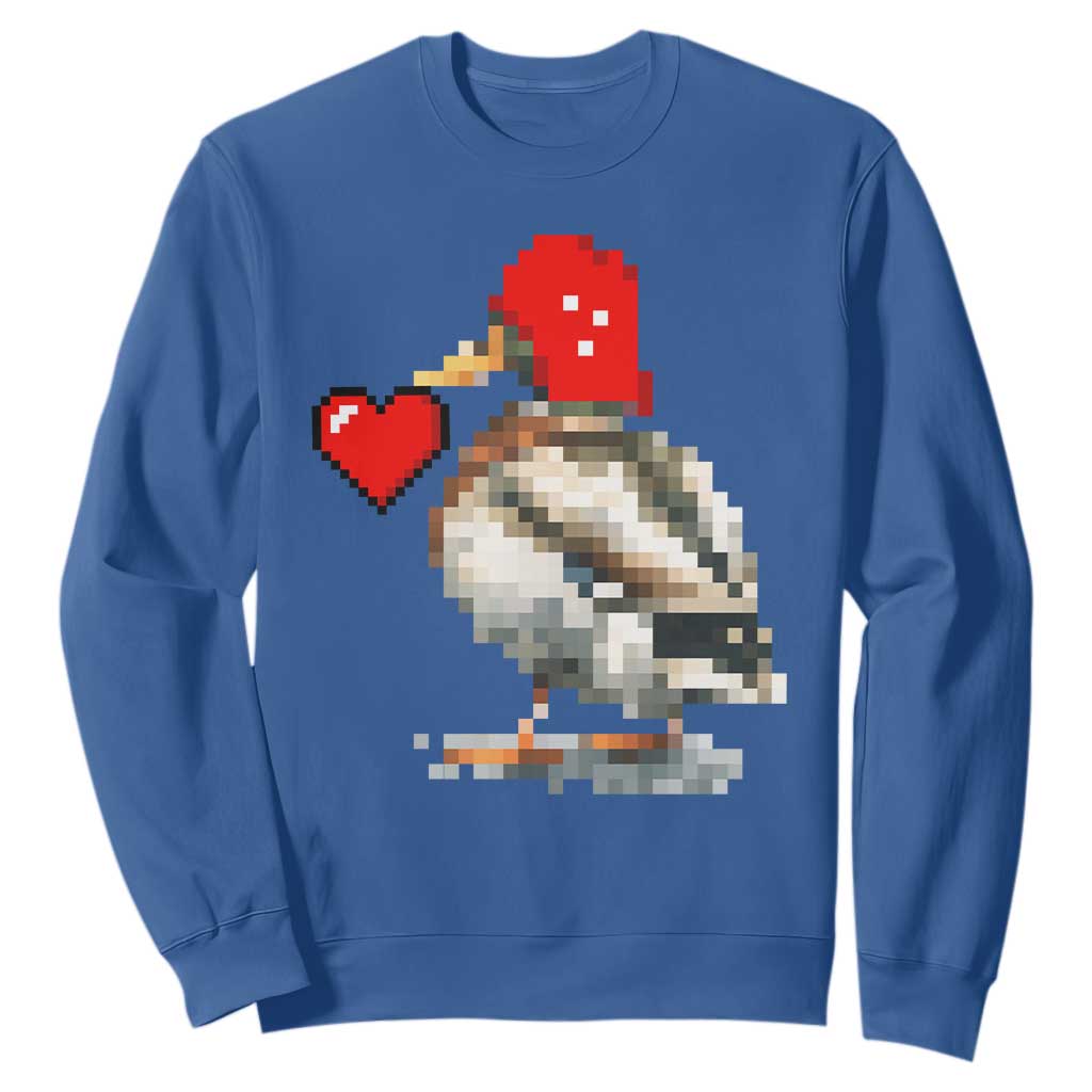 Pixel Valentine Mallard Duck Sweatshirt Hunting Valentines Day Gift For Her TS10 Royal Blue Print Your Wear