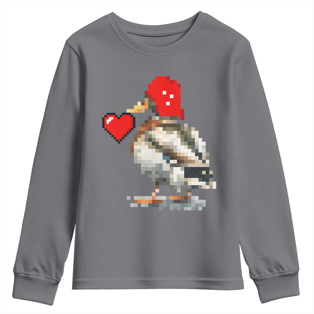 Pixel Valentine Mallard Duck Youth Sweatshirt Hunting Valentines Day Gift For Her TS10 Charcoal Print Your Wear