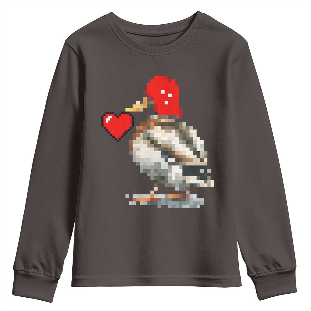 Pixel Valentine Mallard Duck Youth Sweatshirt Hunting Valentines Day Gift For Her TS10 Dark Chocolate Print Your Wear