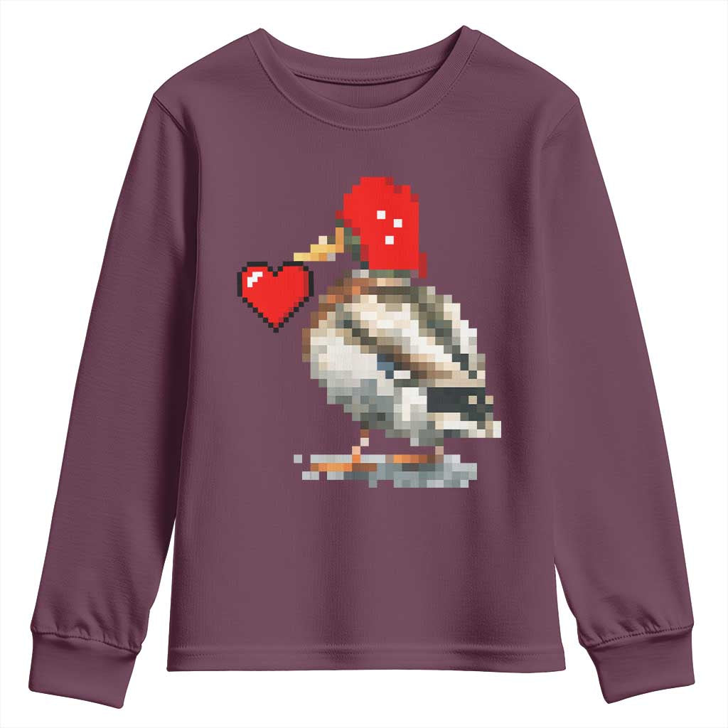 Pixel Valentine Mallard Duck Youth Sweatshirt Hunting Valentines Day Gift For Her TS10 Maroon Print Your Wear