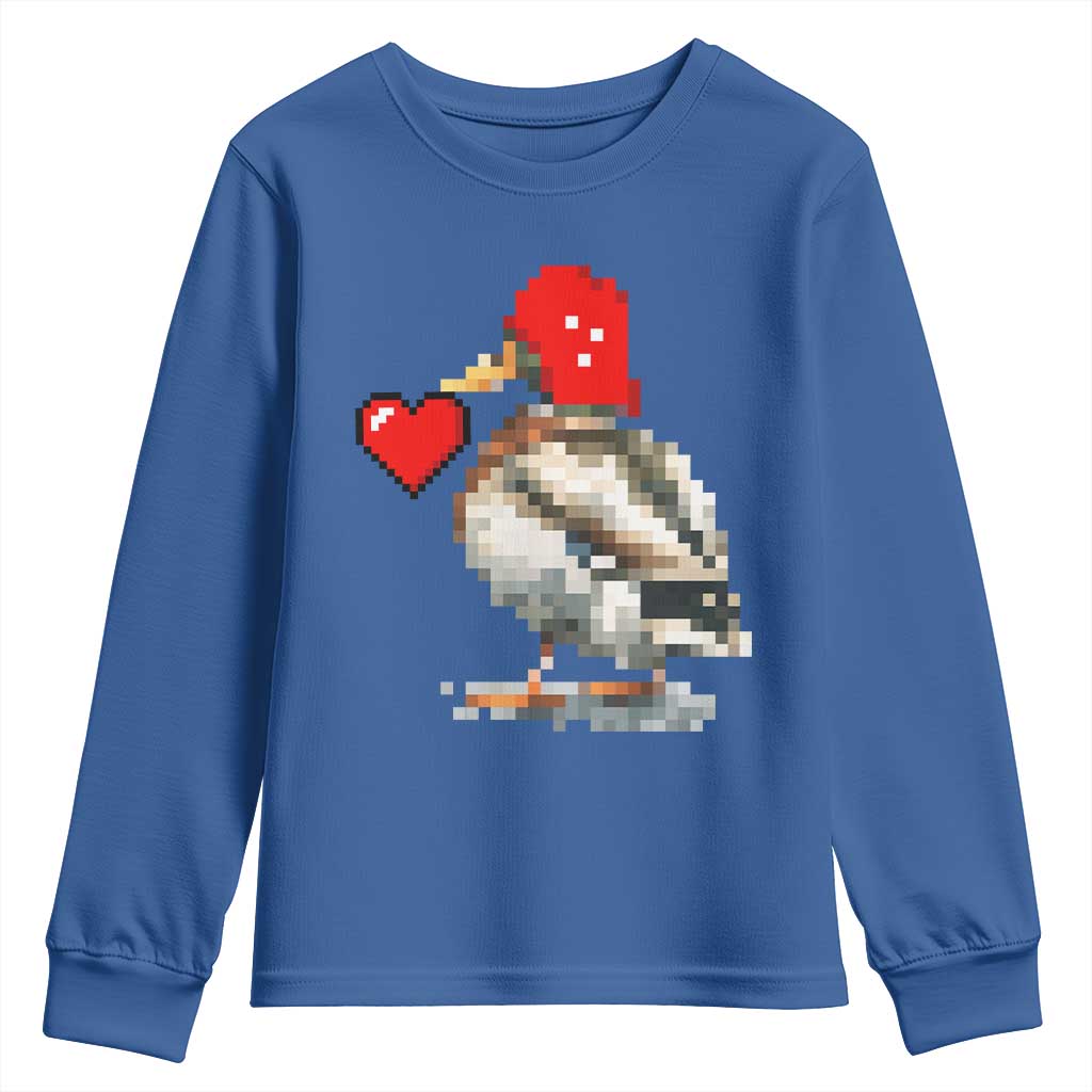 Pixel Valentine Mallard Duck Youth Sweatshirt Hunting Valentines Day Gift For Her TS10 Royal Blue Print Your Wear