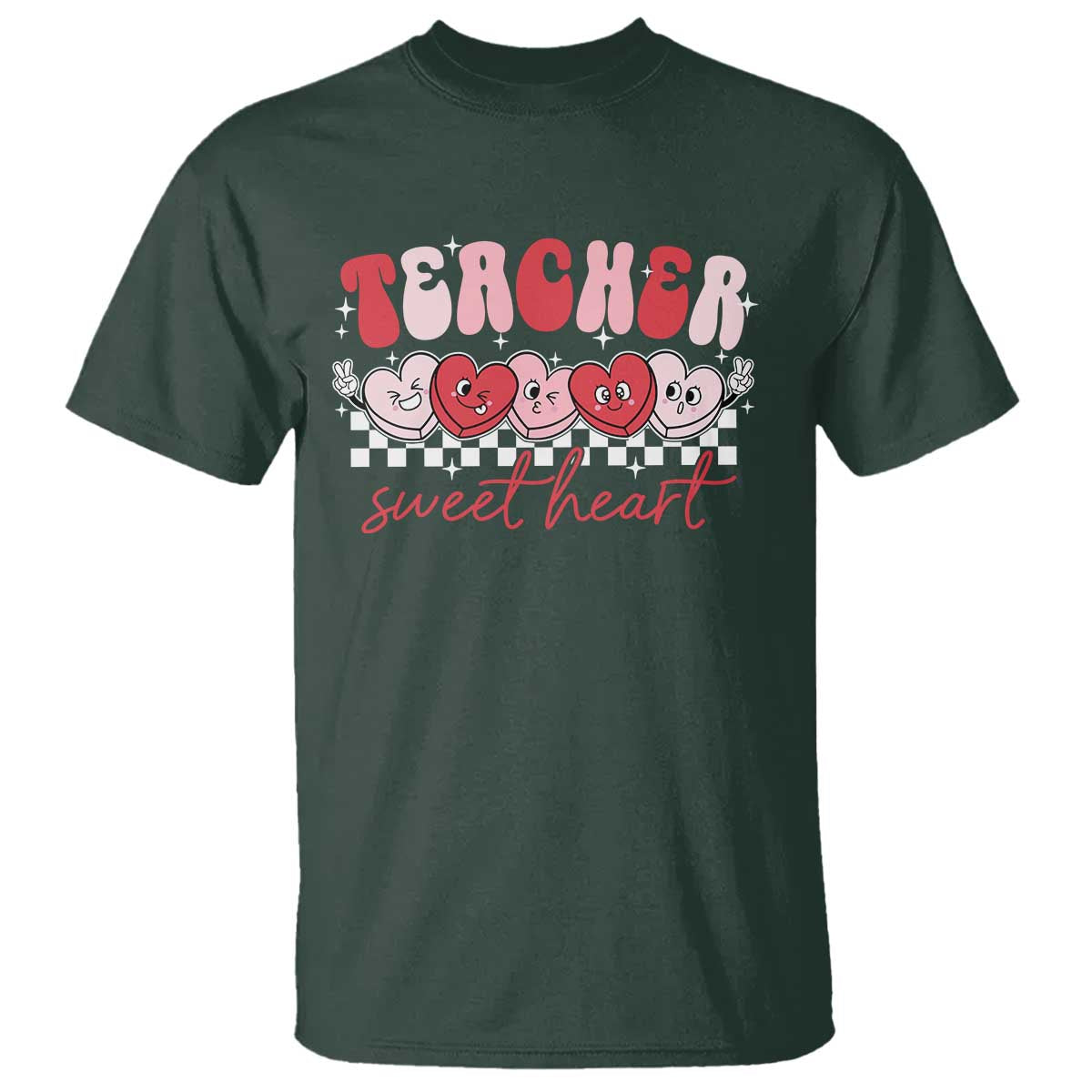 Valentines Day Teacher T Shirt Teaching Sweethearts TS10 Dark Forest Green Print Your Wear