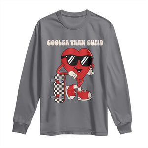 Funny Heart Valentine Day Long Sleeve Shirt Cooler Than Cupid Skateboard Kids Toddler Boy Valentine TS10 Charcoal Print Your Wear