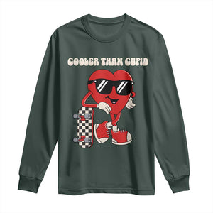 Funny Heart Valentine Day Long Sleeve Shirt Cooler Than Cupid Skateboard Kids Toddler Boy Valentine TS10 Dark Forest Green Print Your Wear