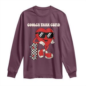 Funny Heart Valentine Day Long Sleeve Shirt Cooler Than Cupid Skateboard Kids Toddler Boy Valentine TS10 Maroon Print Your Wear