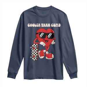 Funny Heart Valentine Day Long Sleeve Shirt Cooler Than Cupid Skateboard Kids Toddler Boy Valentine TS10 Navy Print Your Wear