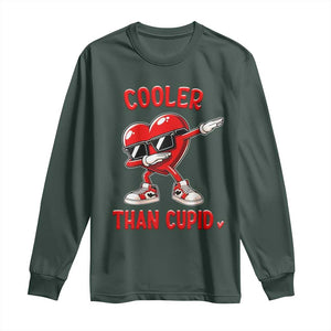 Dabbing Heart Valentine Day Long Sleeve Shirt Cooler Than Cupid Funny Kids Boys TS10 Dark Forest Green Print Your Wear