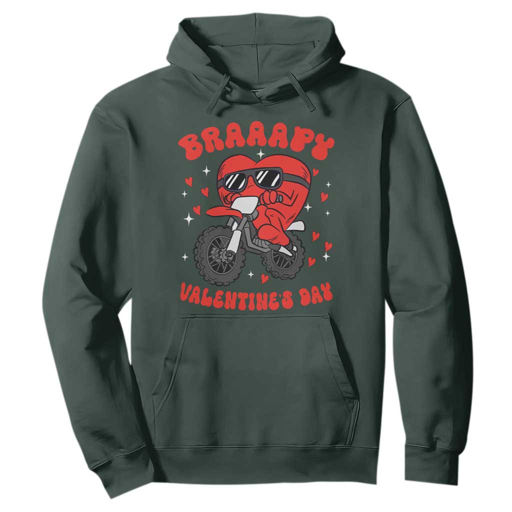 Braaapy Valentines Day Motocross Heart Hoodie TS10 Dark Forest Green Print Your Wear