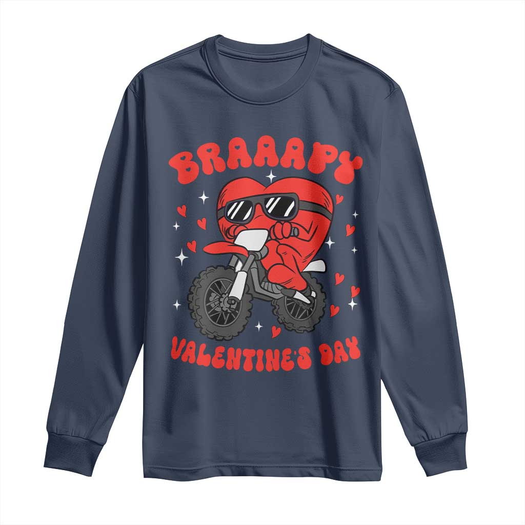 Braaapy Valentines Day Motocross Heart Long Sleeve Shirt TS10 Navy Print Your Wear
