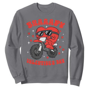 Braaapy Valentines Day Motocross Heart Sweatshirt TS10 Charcoal Print Your Wear