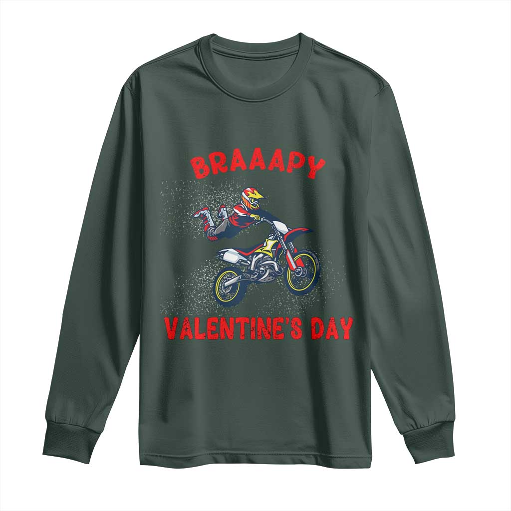 Braaapy Valentines Day Motocross Dirt Bikes Long Sleeve Shirt TS10 Dark Forest Green Print Your Wear