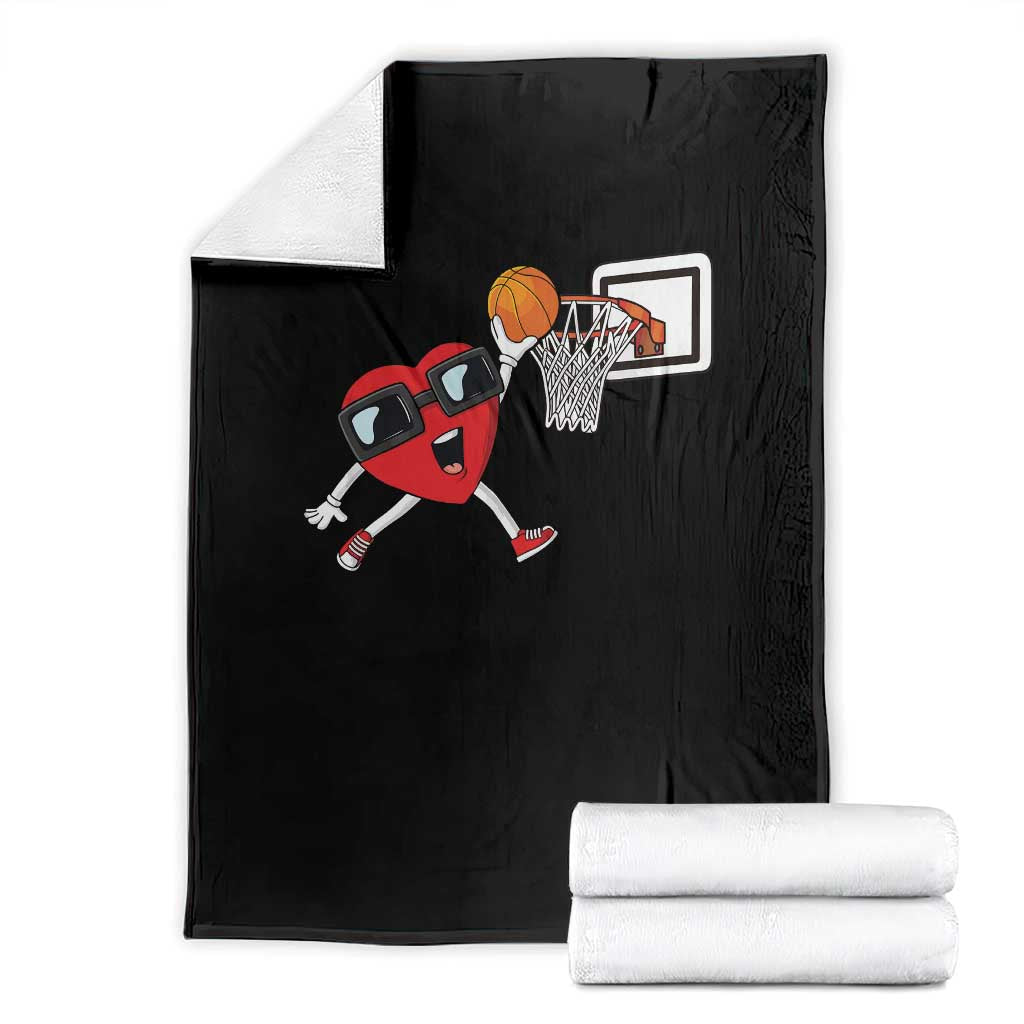 Basketball Valentines Throw Blanket Cute Red Heart Playing Basketball Player Team Boys TS10 Black Print Your Wear