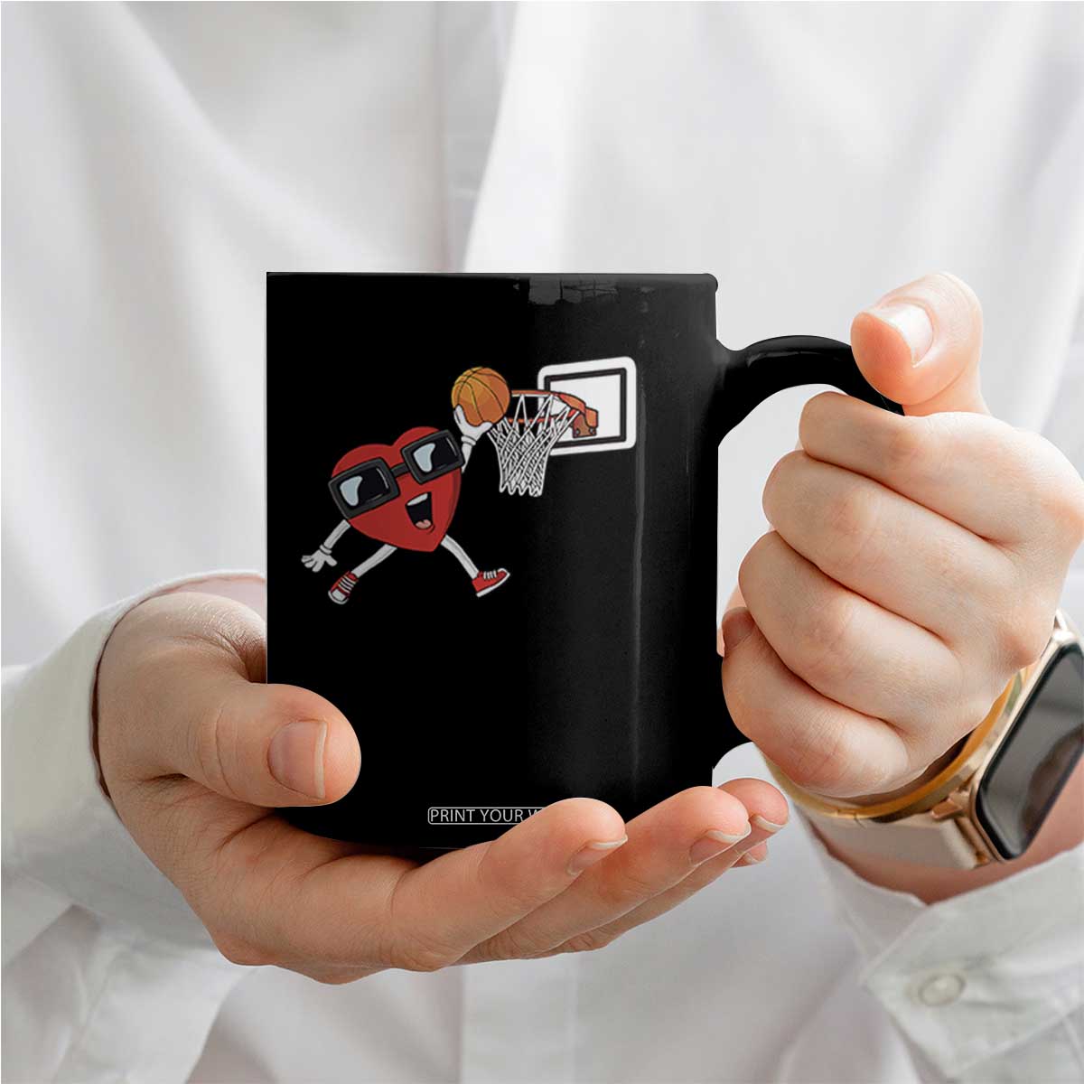 Basketball Valentines Coffee Mug Cute Red Heart Playing Basketball Player Team Boys TS10 Print Your Wear