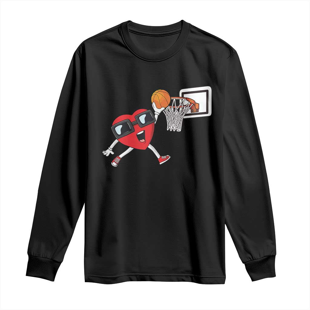Basketball Valentines Long Sleeve Shirt Cute Red Heart Playing Basketball Player Team Boys TS10 Black Print Your Wear