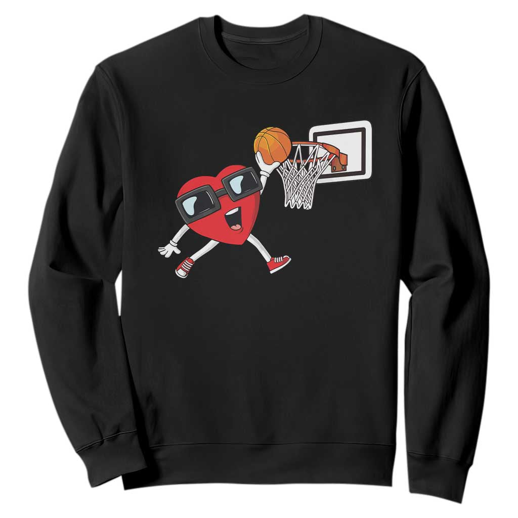 Basketball Valentines Sweatshirt Cute Red Heart Playing Basketball Player Team Boys TS10 Black Print Your Wear