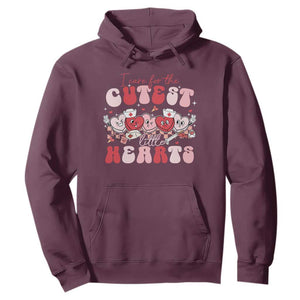 Nurse Valentine Gift Hoodie Care For Cutest Little Hearts TS10 Maroon Print Your Wear