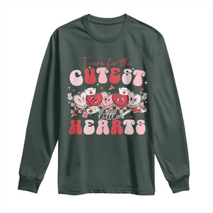 Nurse Valentine Gift Long Sleeve Shirt Care For Cutest Little Hearts TS10 Dark Forest Green Print Your Wear