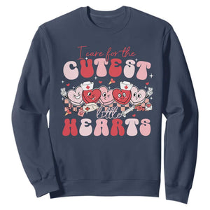 Nurse Valentine Gift Sweatshirt Care For Cutest Little Hearts TS10 Navy Print Your Wear