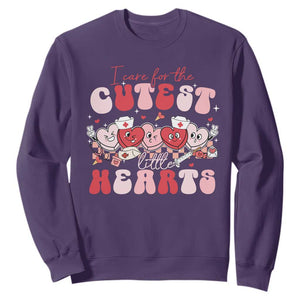 Nurse Valentine Gift Sweatshirt Care For Cutest Little Hearts TS10 Purple Print Your Wear