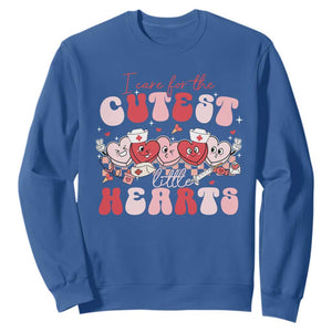 Nurse Valentine Gift Sweatshirt Care For Cutest Little Hearts TS10 Royal Blue Print Your Wear