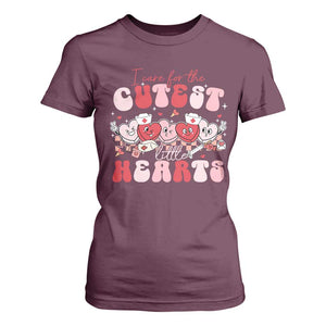 Nurse Valentine Gift T Shirt For Women Care For Cutest Little Hearts TS10 Maroon Print Your Wear