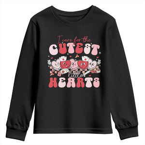 Nurse Valentine Gift Youth Sweatshirt Care For Cutest Little Hearts TS10 Black Print Your Wear