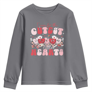 Nurse Valentine Gift Youth Sweatshirt Care For Cutest Little Hearts TS10 Charcoal Print Your Wear