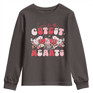 Nurse Valentine Gift Youth Sweatshirt Care For Cutest Little Hearts TS10 Dark Chocolate Print Your Wear