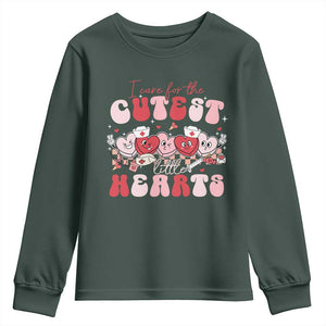 Nurse Valentine Gift Youth Sweatshirt Care For Cutest Little Hearts TS10 Dark Forest Green Print Your Wear