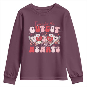 Nurse Valentine Gift Youth Sweatshirt Care For Cutest Little Hearts TS10 Maroon Print Your Wear