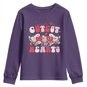 Nurse Valentine Gift Youth Sweatshirt Care For Cutest Little Hearts TS10 Purple Print Your Wear