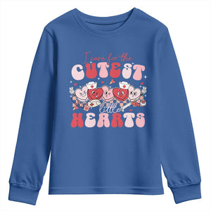 Nurse Valentine Gift Youth Sweatshirt Care For Cutest Little Hearts TS10 Royal Blue Print Your Wear