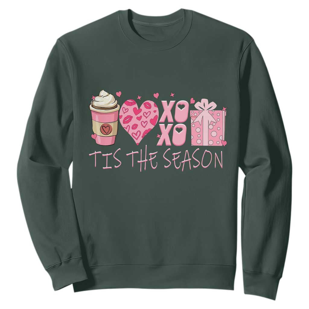 Valentine Coffee Sweatshirt Love Heart XOXO Cute Graphic Valentines Day TS10 Dark Forest Green Print Your Wear