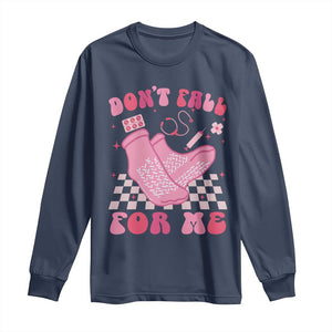 Funny Nurse Valentine Gift Long Sleeve Shirt Don't Fall For Me ER RN TS10 Navy Print Your Wear