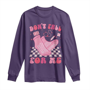 Funny Nurse Valentine Gift Long Sleeve Shirt Don't Fall For Me ER RN TS10 Purple Print Your Wear