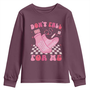 Funny Nurse Valentine Gift Youth Sweatshirt Don't Fall For Me ER RN TS10 Maroon Print Your Wear