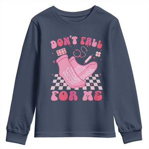 Funny Nurse Valentine Gift Youth Sweatshirt Don't Fall For Me ER RN TS10 Navy Print Your Wear