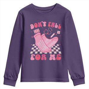 Funny Nurse Valentine Gift Youth Sweatshirt Don't Fall For Me ER RN TS10 Purple Print Your Wear