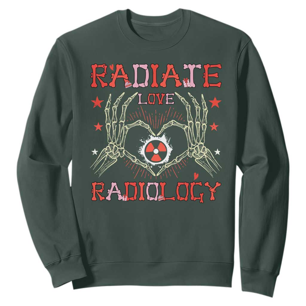 Valentines Radiology Sweatshirt Retro Rad Tech Skeleton Radiate Love Radiology TS10 Dark Forest Green Print Your Wear