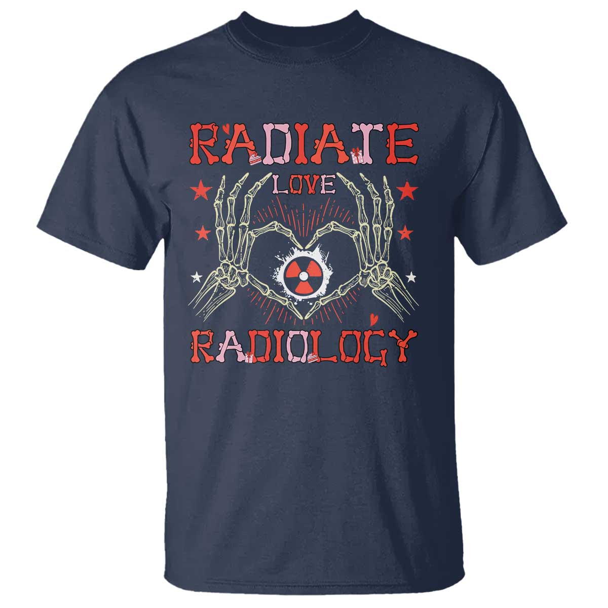 Valentines Radiology T Shirt Retro Rad Tech Skeleton Radiate Love Radiology TS10 Navy Print Your Wear