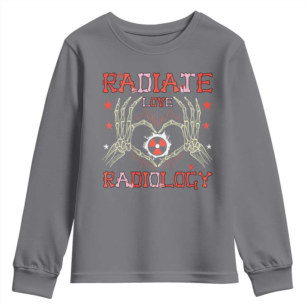 Valentines Radiology Youth Sweatshirt Retro Rad Tech Skeleton Radiate Love Radiology TS10 Charcoal Print Your Wear